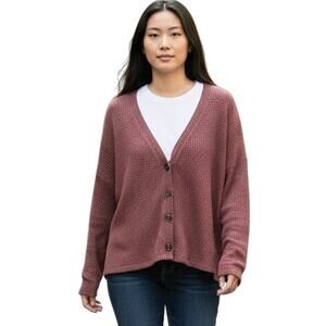 Wild Fable Women's Waffle Knit Cardigan Top M Mauve Pink Button Up V Neck Dolman